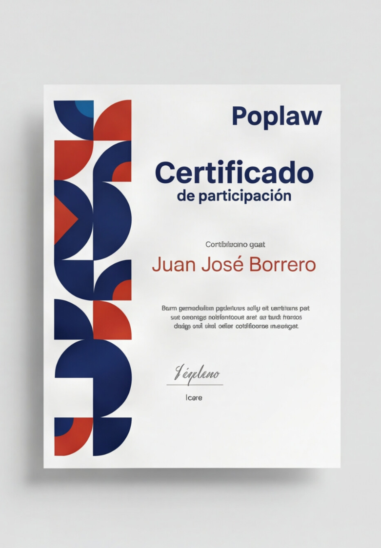 Mockup frontal del certificado de participación PopLaw